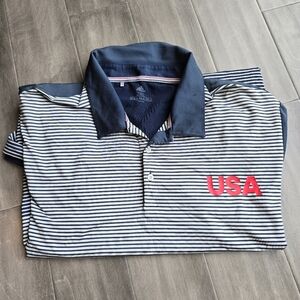 Adidas Polo Shirt Mens SZ 2XL Blue Gray Striped Short Sleeve‎ Casual Golf USA